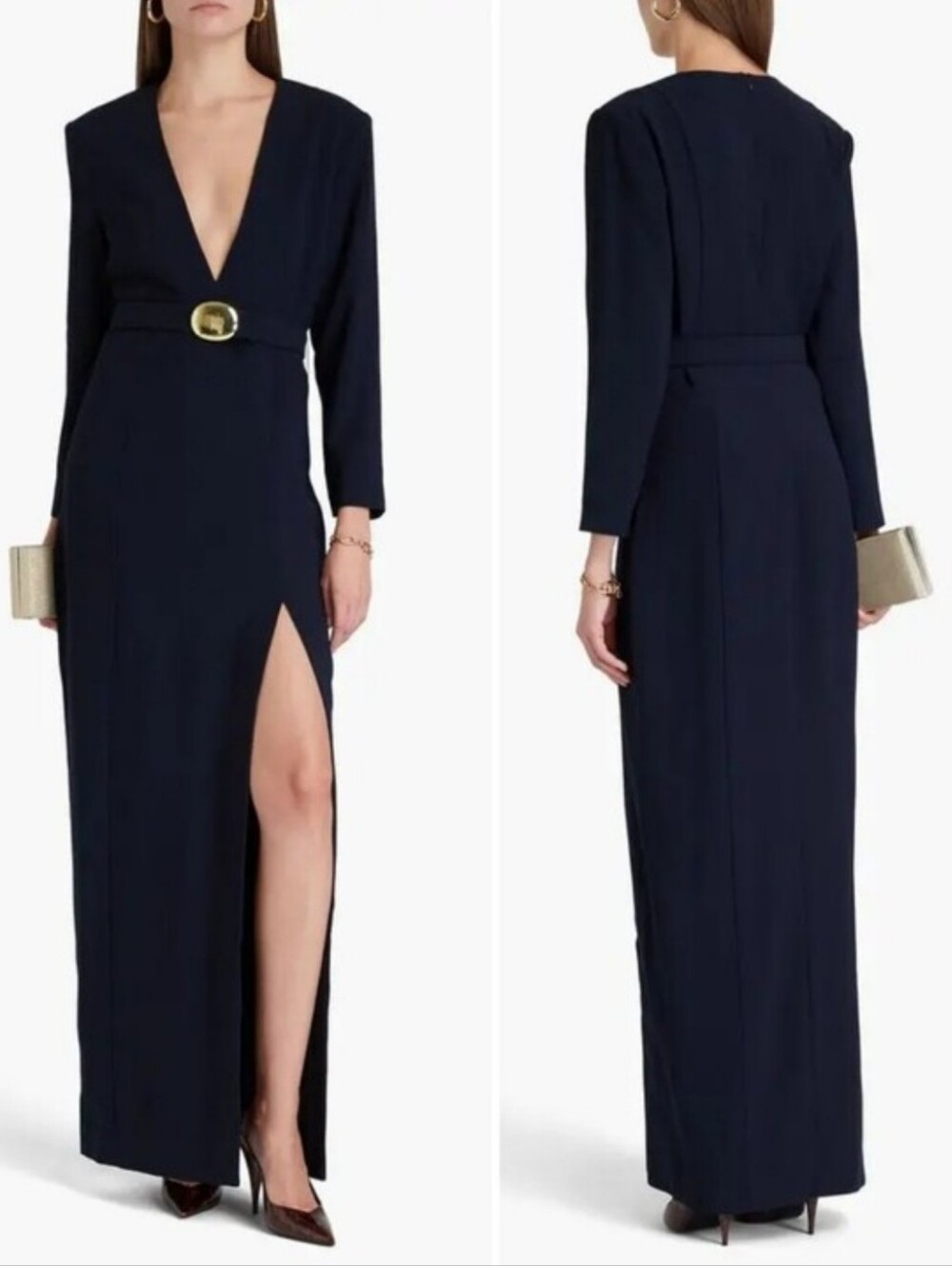 NWT Nicholas Kalissa Belted Crepe Gown In Midnight Blue